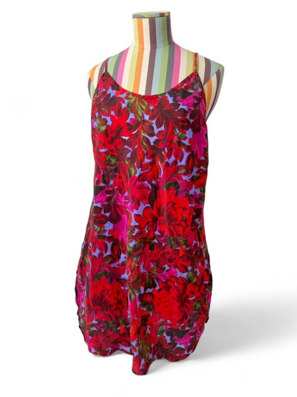 Silk Floral Colorful Bold Print Slip Mini Dress